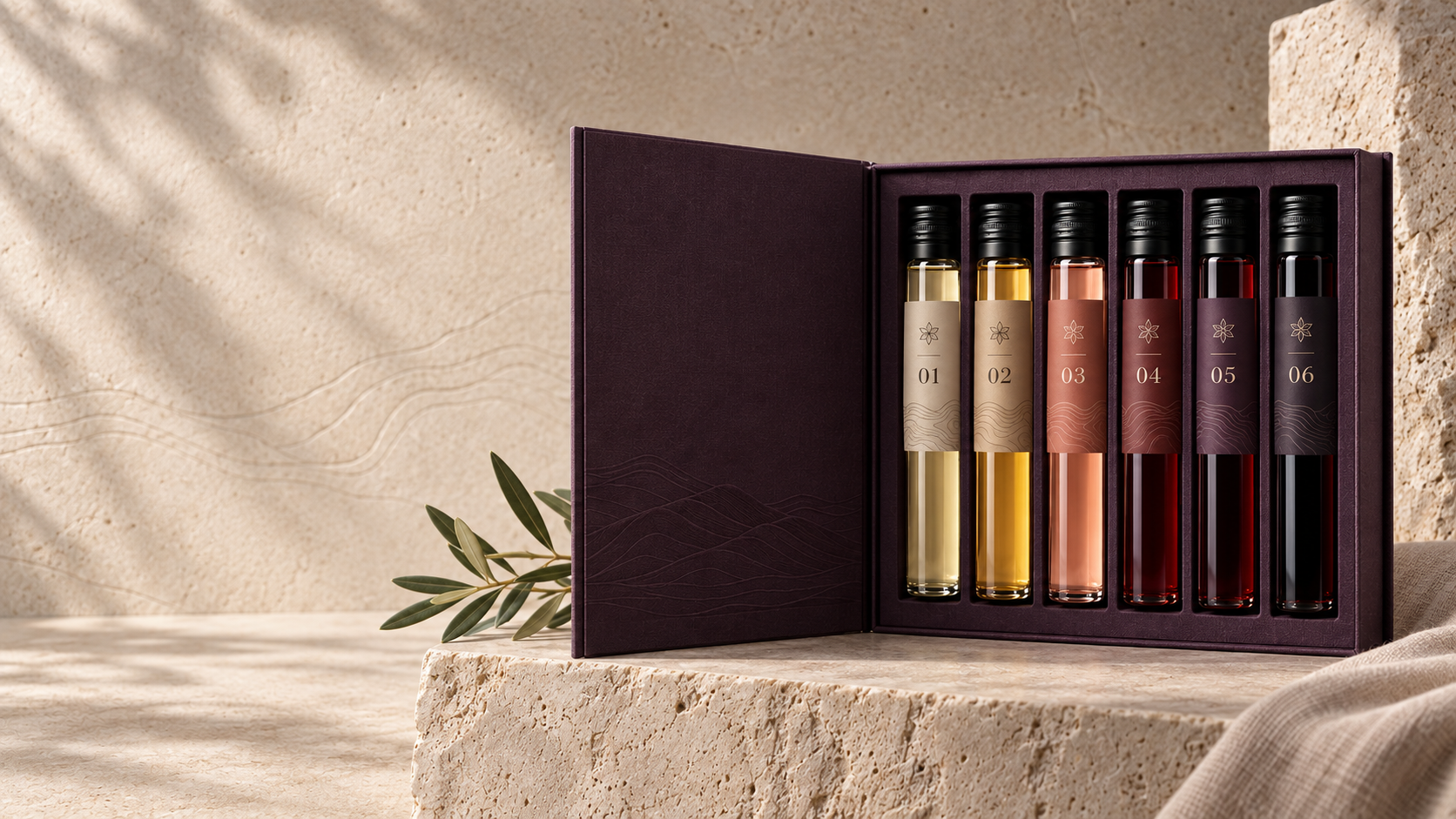 Open Hedonist Society presentation case with six wine tubes